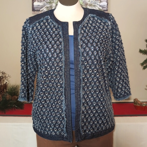 Chico's Jackets & Blazers - Sz 2/L Chicos Fringe Denim Open Jacket